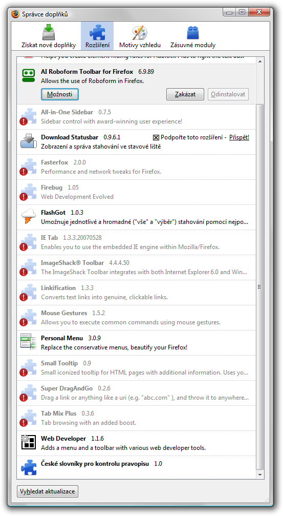 Firefox 3.0 a rozšíření je dokonalá tragédie