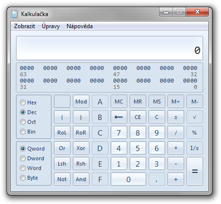 kalkulačka ve Windows 7