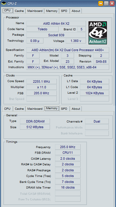 CPUZ Kingston DDR400 CL2 ULL