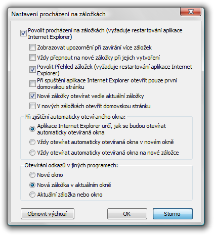 záložky v IE7 a práce s nimi