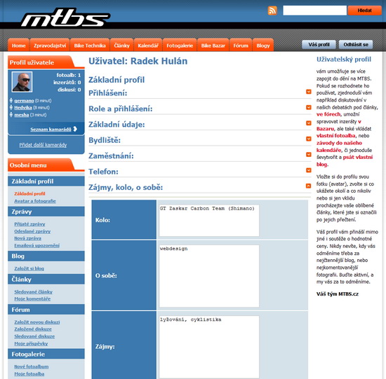 MTBS.cz profil uživatele