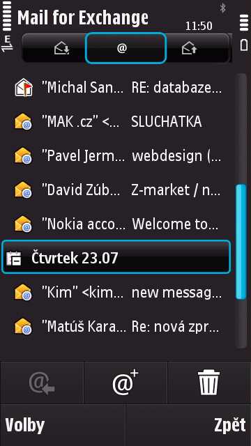 Omezený Exchange (jen Inbox) na Nokia N97