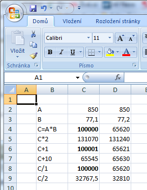 chyba výpočtu v Excel 2007